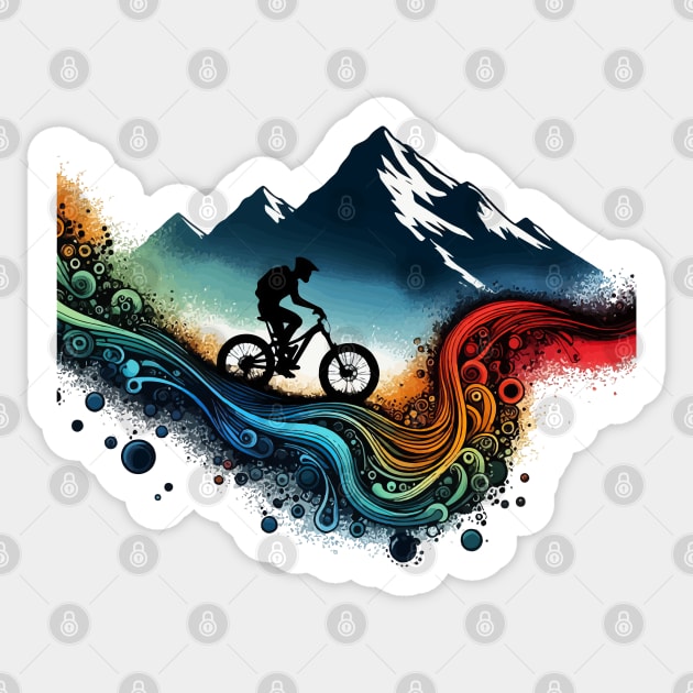 Retro Colorful Downhill Mountain Biker Sticker by TomFrontierArt